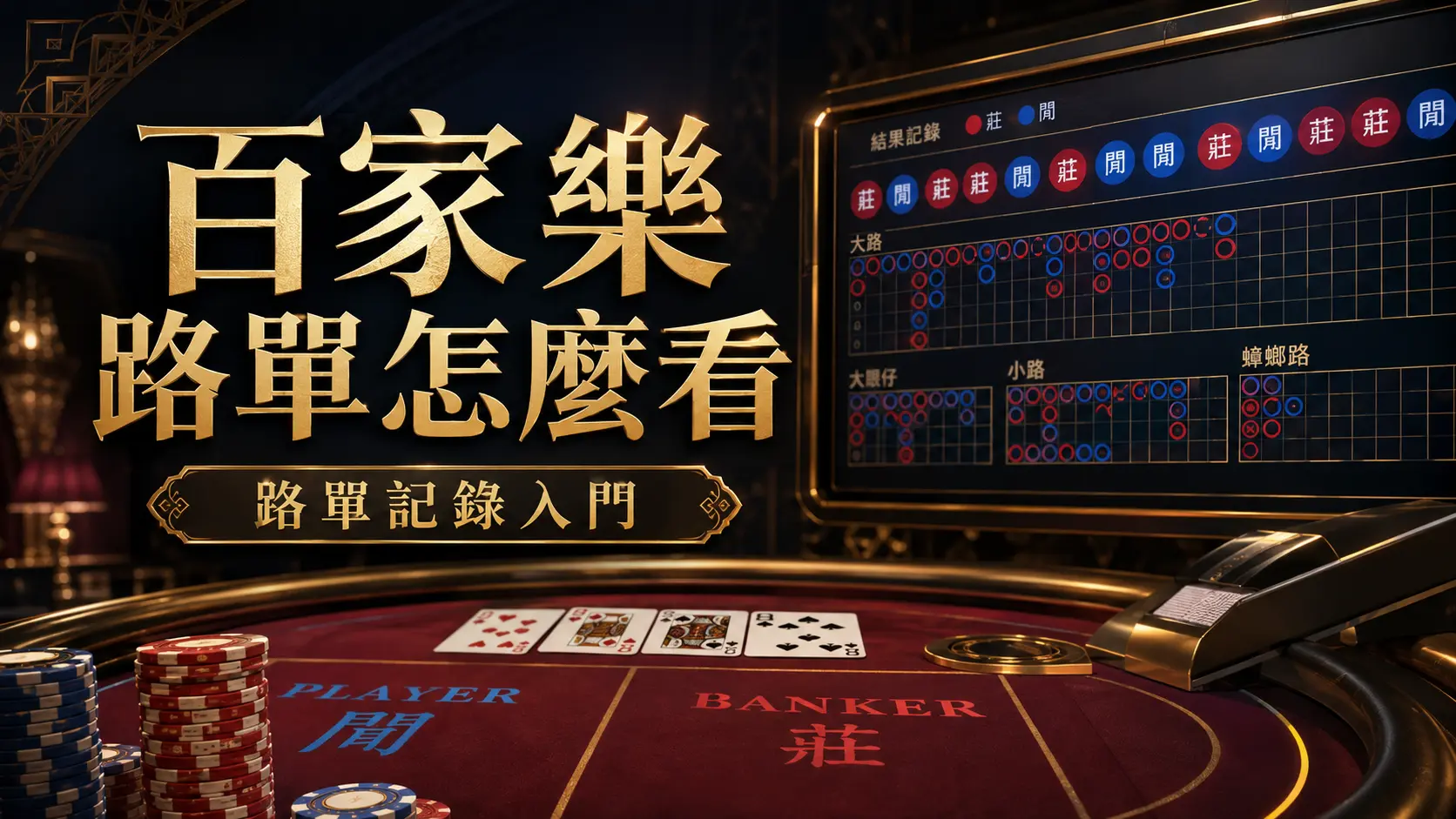 百家樂牌桌路單記錄莊閒開牌結果的畫面
