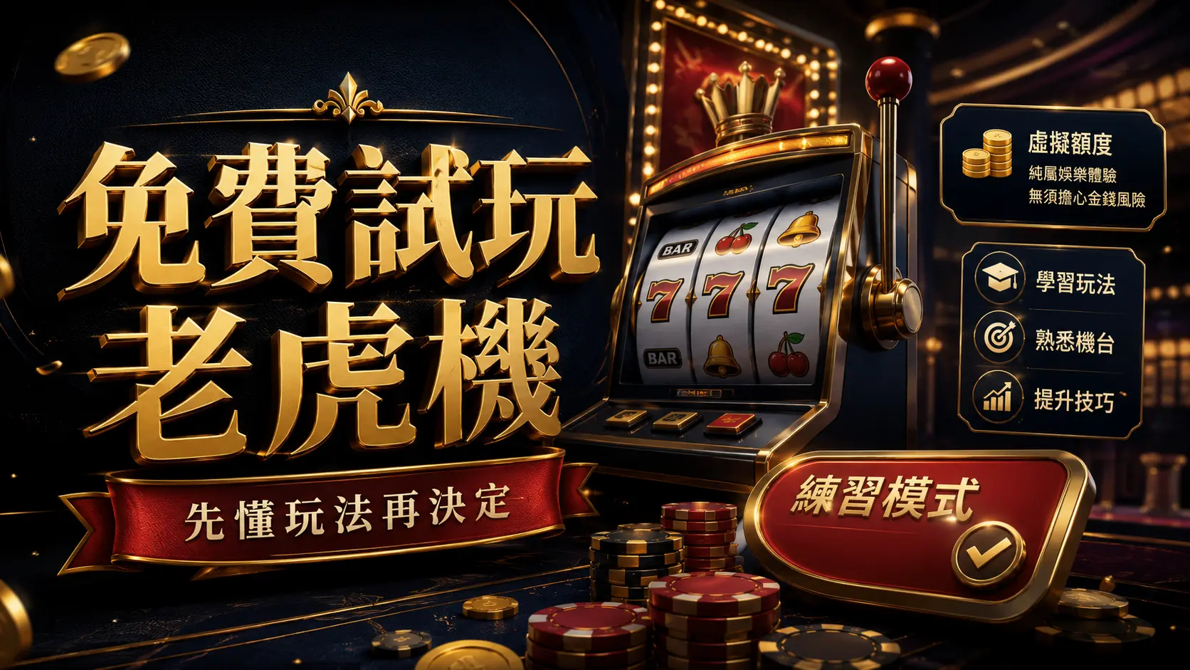 老虎機試玩模式標示虛擬額度的畫面